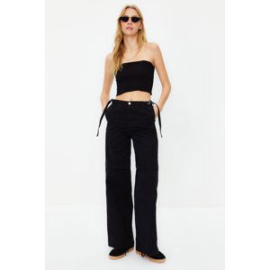 Trendyol Black Waist Detailed Normal Waist Wide Leg Jeans