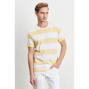 ALTINYILDIZ CLASSICS Men's White Yellow Slim Fit Slim Fit Crew Neck 100% Cotton Short Sleeve T-Shirt