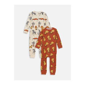 LC Waikiki Crew Neck Long Sleeve Printed Baby Boy Rompers 2-Pack