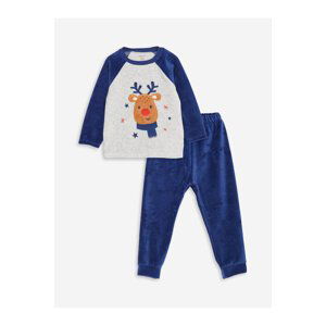 LC Waikiki Crew Neck Printed Velvet Baby Boy Pajamas Set