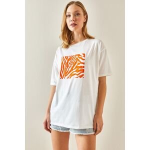 XHAN Orange Crew Neck Printed Oversize T-Shirt