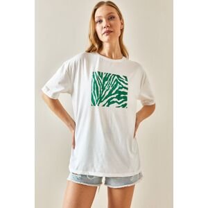 XHAN Green Crew Neck Printed Oversize T-Shirt