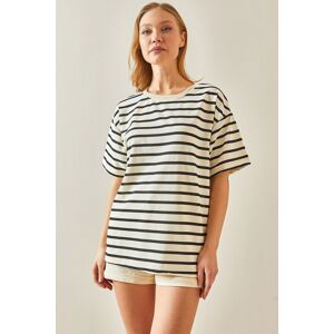 XHAN Black Striped & Crew Neck Oversize T-Shirt