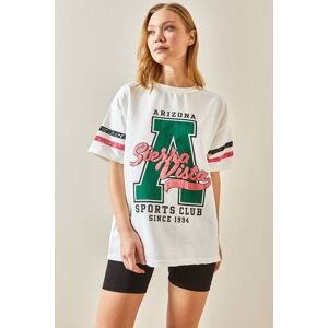 XHAN White Crew Neck Front Printed Oversize T-Shirt