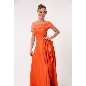 Lafaba Women's Orange Boat Neck Satin Evening Dress & Prom Dress