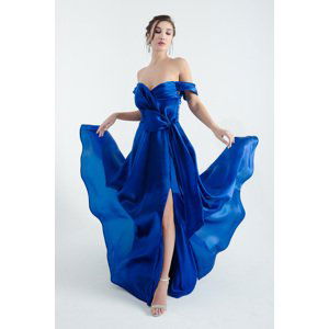 Lafaba Women's Saxe Blue Off Shoulder Slit Long Evening Dress