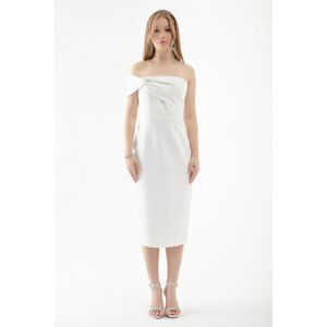 Lafaba Women's White Double Bandage One-Shoulder Midi Evening Dress