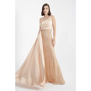 Lafaba Women's Beige Thin Strappy Stone Long Evening Dress