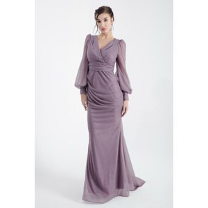Lafaba Women's Lavender Double Breasted Neck Silvery Long Evening Dress