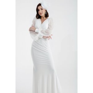 Lafaba Women's White Double Breasted Collar Silvery Long Evening Dress