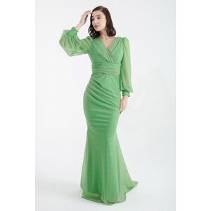 Lafaba Women's Green Double Breasted Collar Silvery Long Evening Dress