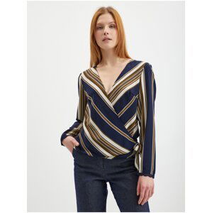 Blue and Beige Ladies Wrap Blouse CAMAIEU - Women