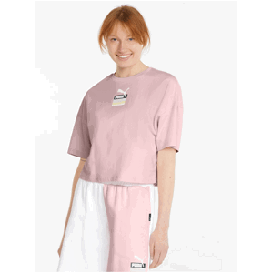 Pink Women's Loose Cropped T-Shirt Puma Brand Love - Women