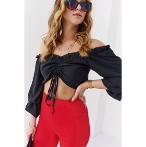 Black Spanish summer blouse with ruffles