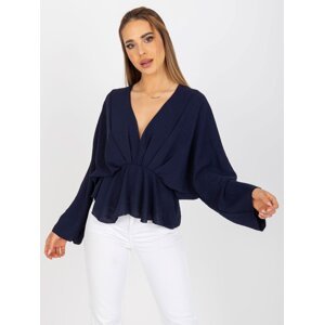 One-size dark blue blouse with wide Raquel sleeves