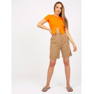 Elegant dark beige long shorts with pleated