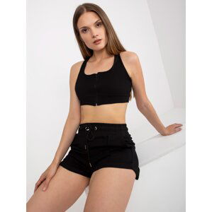 Black Cotton Basic Striped Crop Top RUE PARIS