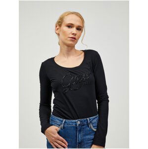 Black Ladies Long Sleeve T-Shirt Guess Bryanna - Women