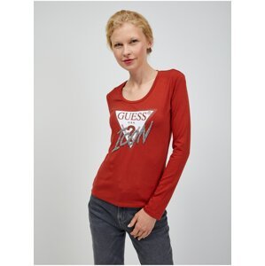 Red Ladies Long Sleeve T-Shirt Guess - Women