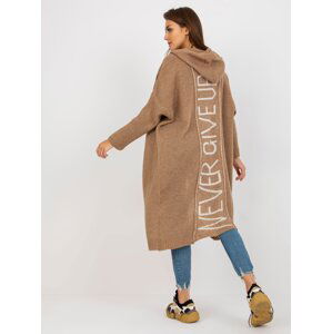 Dark beige knitted cardigan with OH BELLA lettering on the back