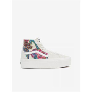 Cream Women Patterned Ankle Suede Sneakers on VANS Platform - Women