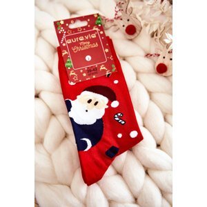 Men's Christmas Cotton Socks with Santa Claus and Reindeer Red
