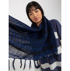 Black and dark blue shamagha scarf with fringeBlack and dark blue shamagha scarf with fringe