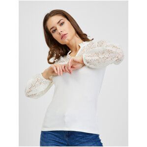 Cream Women's T-shirt with lace ORSAY - Women