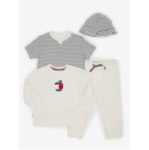 Tommy Hilfiger Set of children's T-shirt, sweatshirt, sweatpants and cap in blue-white and cream - Boys