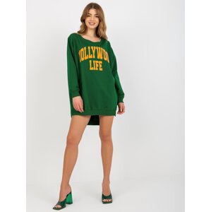 Women's Long Over Size Sweatshirt with Print - Green