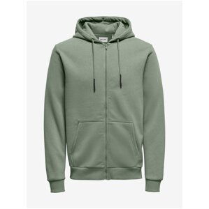 Green Mens Zippered Hoodie ONLY & SONS Ceres - Men