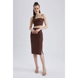 DEFACTO Slim Fit Basic Slit Corded Camisole Midi Skirt