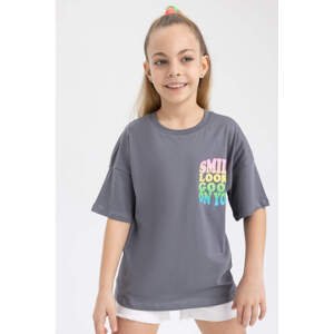 DEFACTO Girls Relax Fit Back Printed Short Sleeve T-Shirt