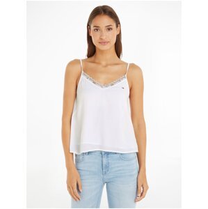 White Women's Tank Top with Lace Tommy Jeans Essential Lace Strappy - Women