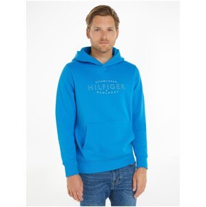 Blue Mens Sweatshirt Tommy Hilfiger Curve Logo Hoody - Men