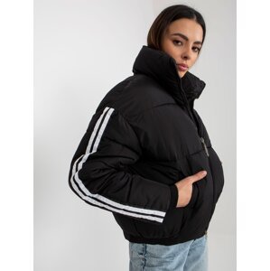 Black quilted winter jacket without hood
