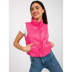 Women's short down vest with stitching - pink