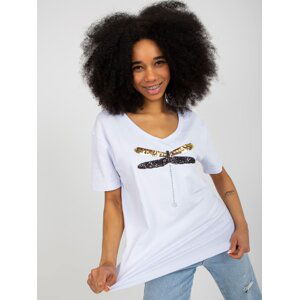 White women's T-shirt with sequined application
