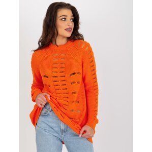 Orange openwork oversize sweater with wool