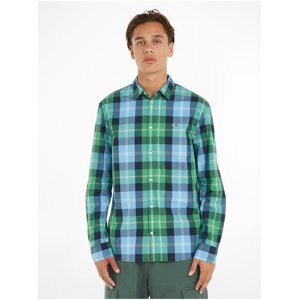 Blue Green Mens Checkered Shirt Tommy Jeans Essential - Men
