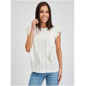 Orsay White Women's T-shirt with Ruffles - Women