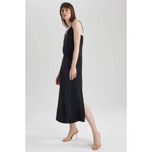 DEFACTO Bodycon V-Neck Modal Midi Slit Strap Dress