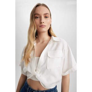 DEFACTO Shirt Collar Crop Top Long Sleeve Blouse