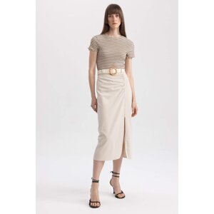 DEFACTO Straight Fit Normal Waist Linen Blend Midi Skirt