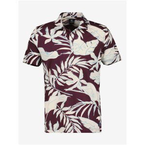 Cream-burgundy men's flowered polo shirt LERROS - Men