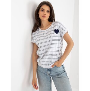 Cotton striped blouse in white and dark blue