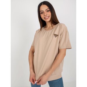 Beige oversize blouse with short sleeves