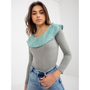 Grey and mint blouse with lace trim