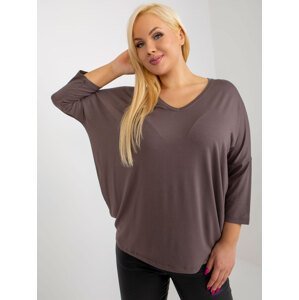 Basic brown blouse plus size with 3/4 sleeves