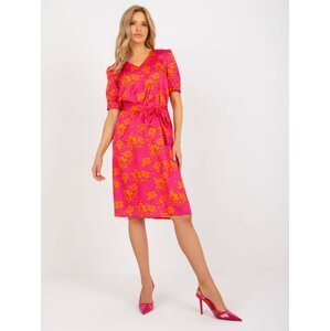 Fuchsia and orange floral cocktail dress with tie